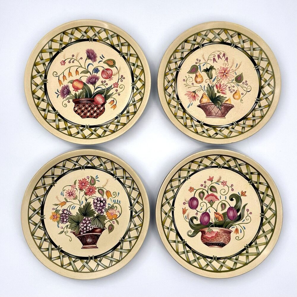 Andrea by Sadek SONATA Floral Fruit Basket Decorative Dinner Plates Set Of 4